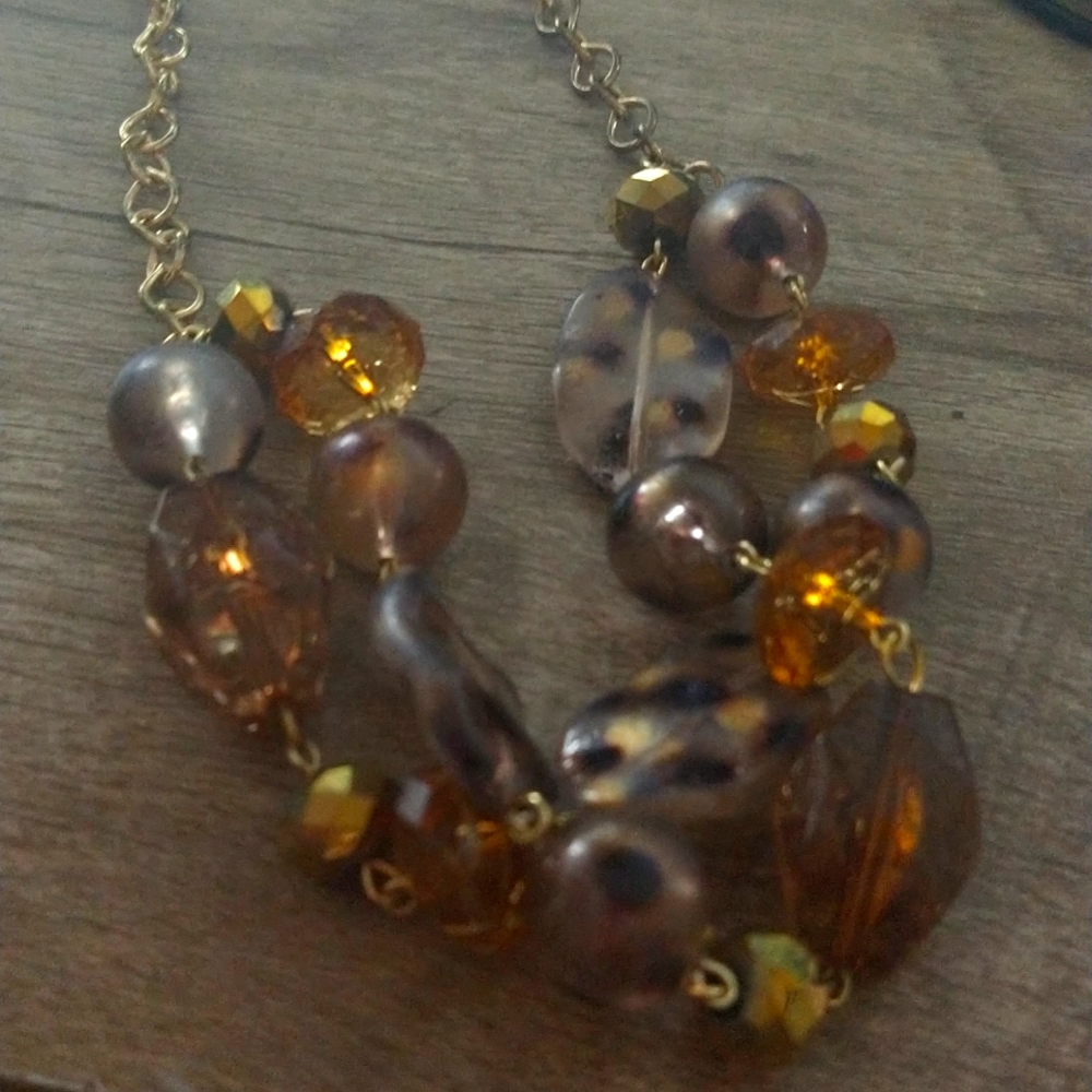 Gold and Brown Double Strand Beaded Necklace